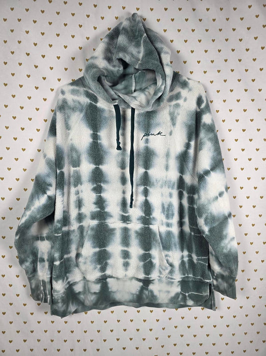 Victorias Secret Pink Fleece Sherpa Tye Dye Pullover Hoodie Sweater MEDIUM