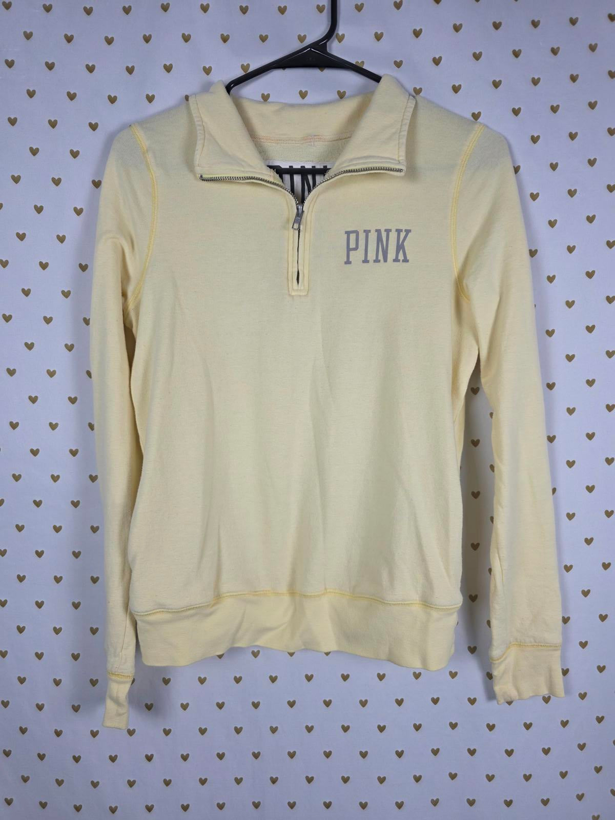 Victorias Secret Pink  Yellow Quarter Zip Logo Pullover Sweater XS