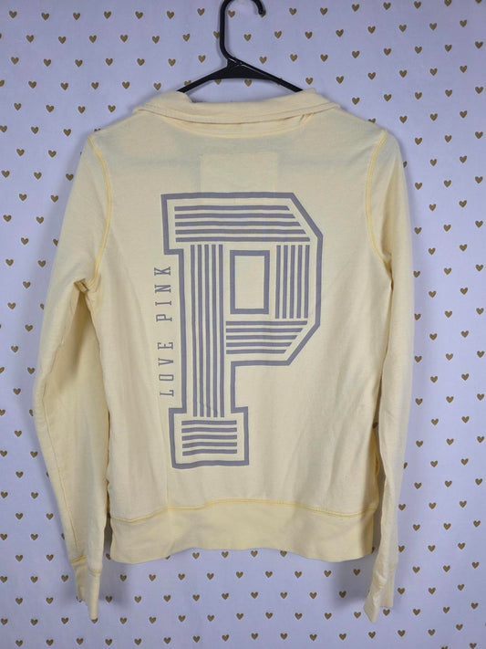 Victorias Secret Pink  Yellow Quarter Zip Logo Pullover Sweater XS