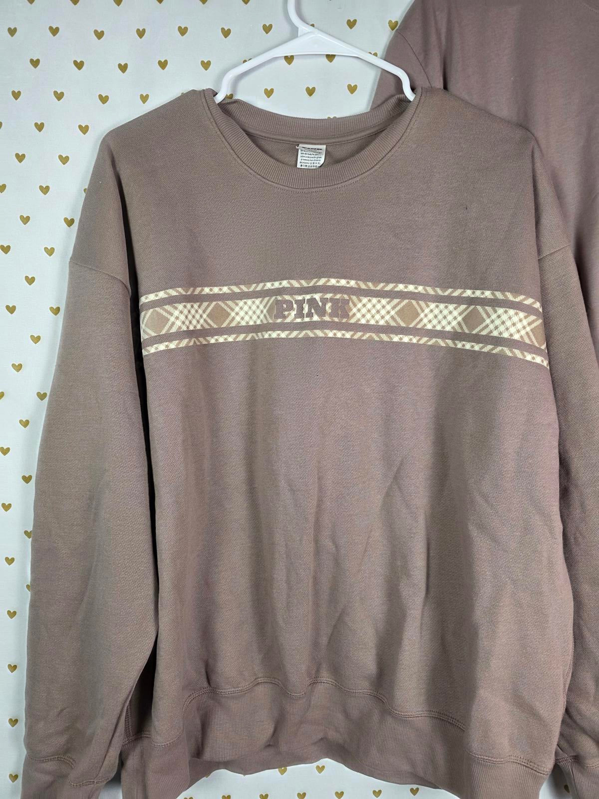 Victorias Secret Pink SET Sweater & Tee Shirt NEW NWT XL Crew Logo Matching