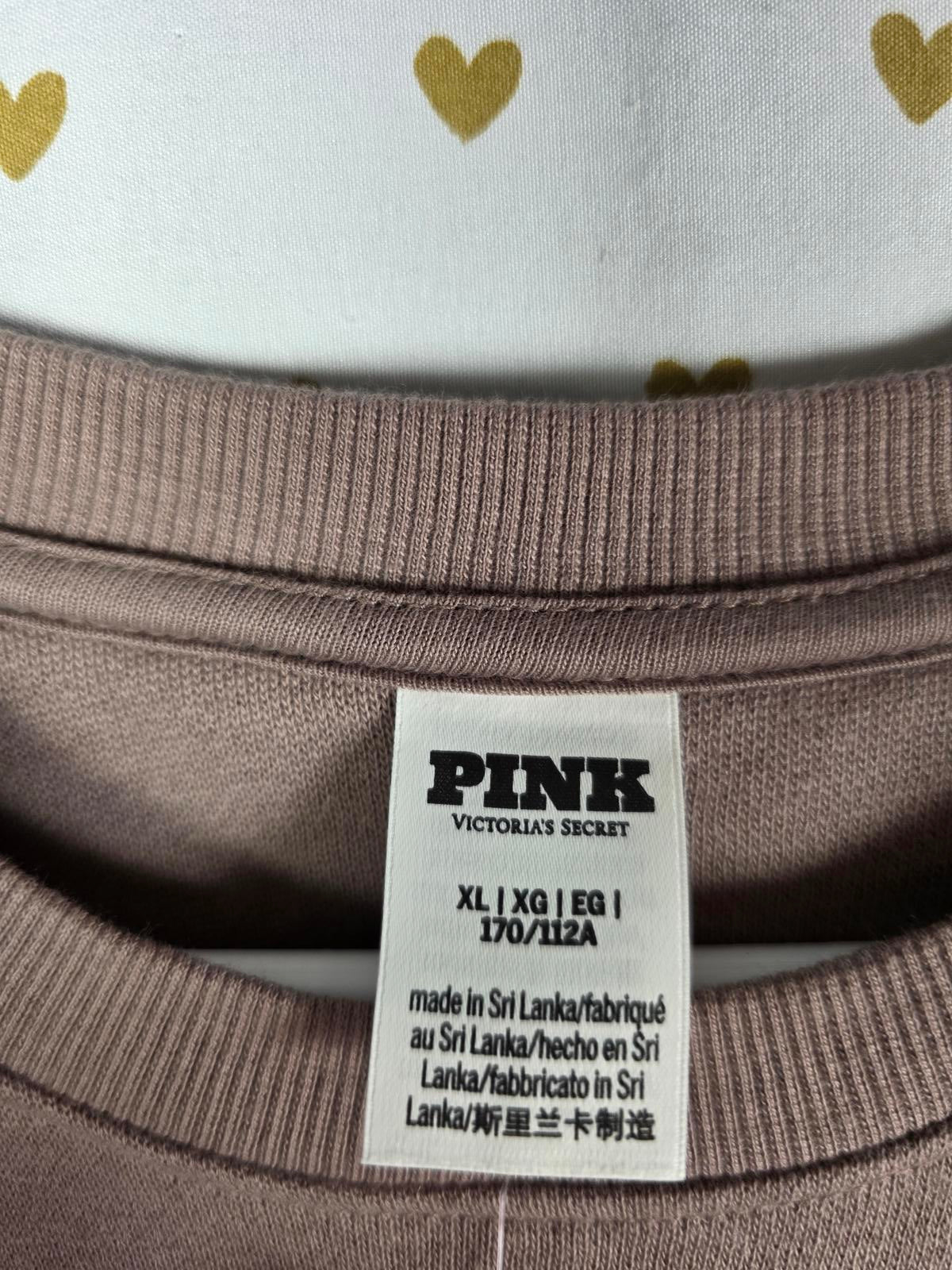 Victorias Secret Pink SET Sweater & Tee Shirt NEW NWT XL Crew Logo Matching