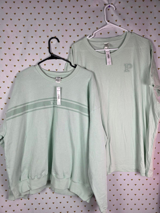 Victorias Secret Pink MINT New NWT Sweater Crew & Tee Shirt 2XL XXL SET