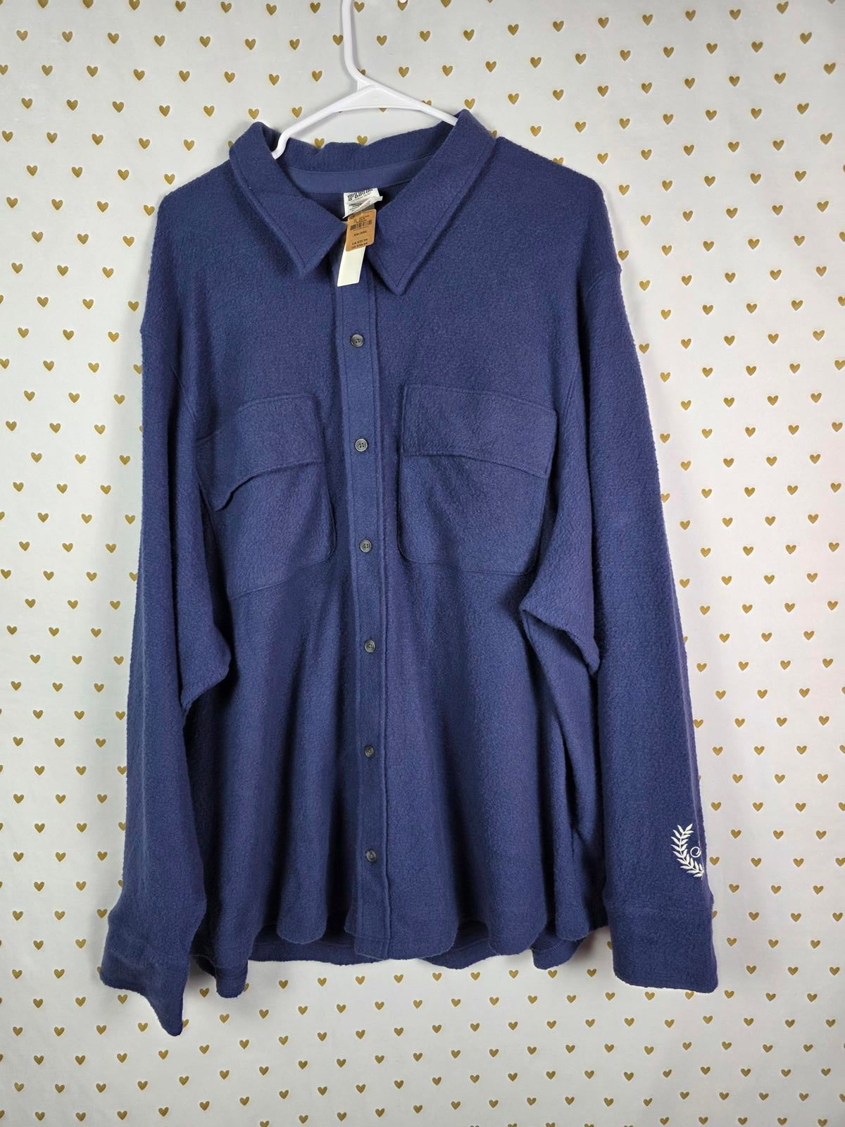 NWT Pink Victoria's Secret Womens XXL 2XL Blue Reverse Fleece Button Up Shacket
