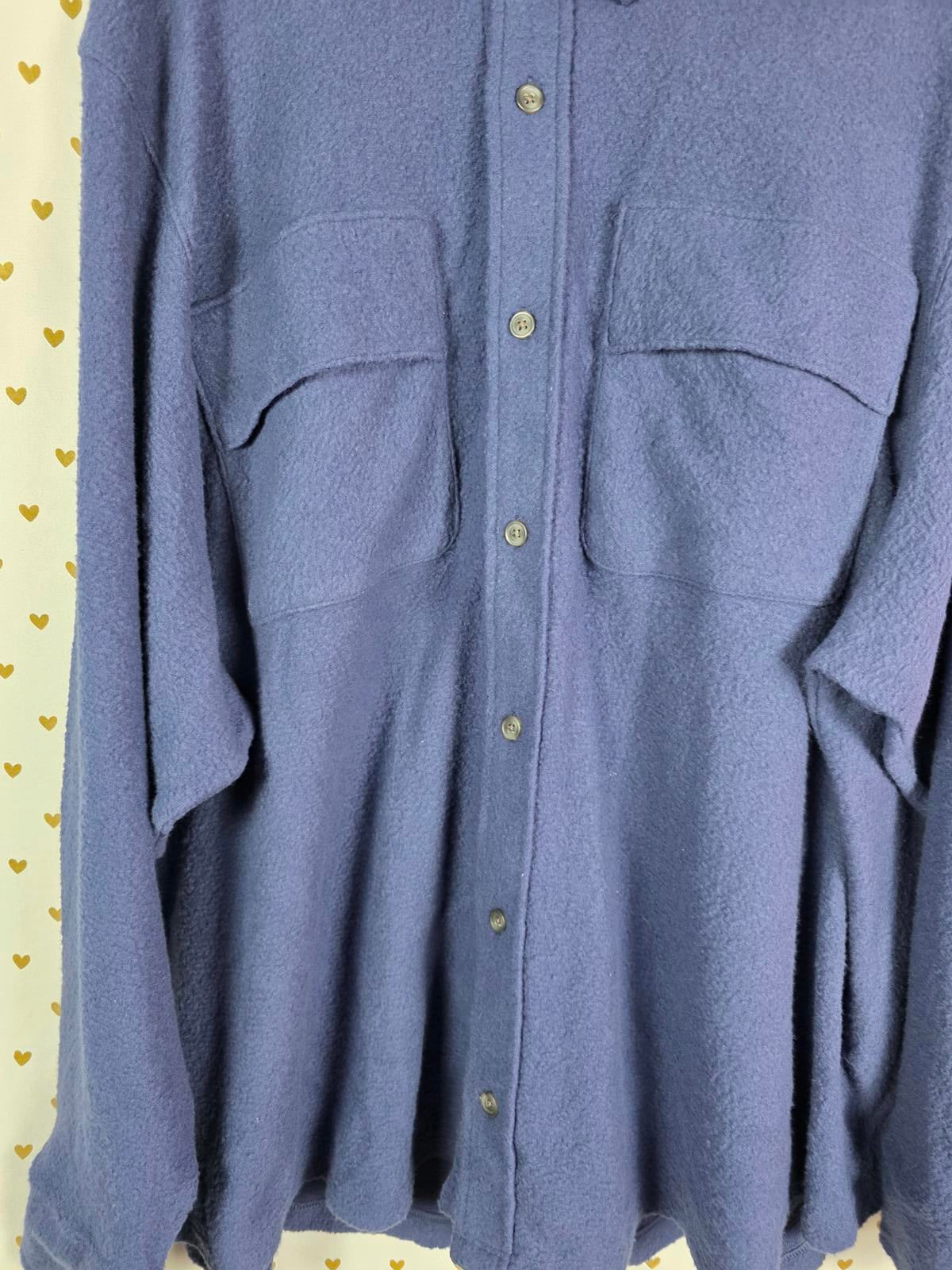 NWT Pink Victoria's Secret Womens XXL 2XL Blue Reverse Fleece Button Up Shacket