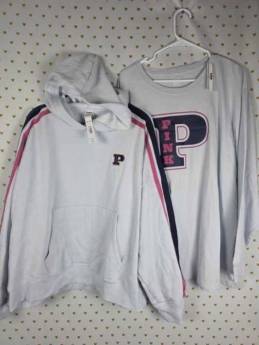Victorias Secret Pink NEW NWT SET 2XL XXL Long Sleeve Tee Shirt & SWEATER Hoodie