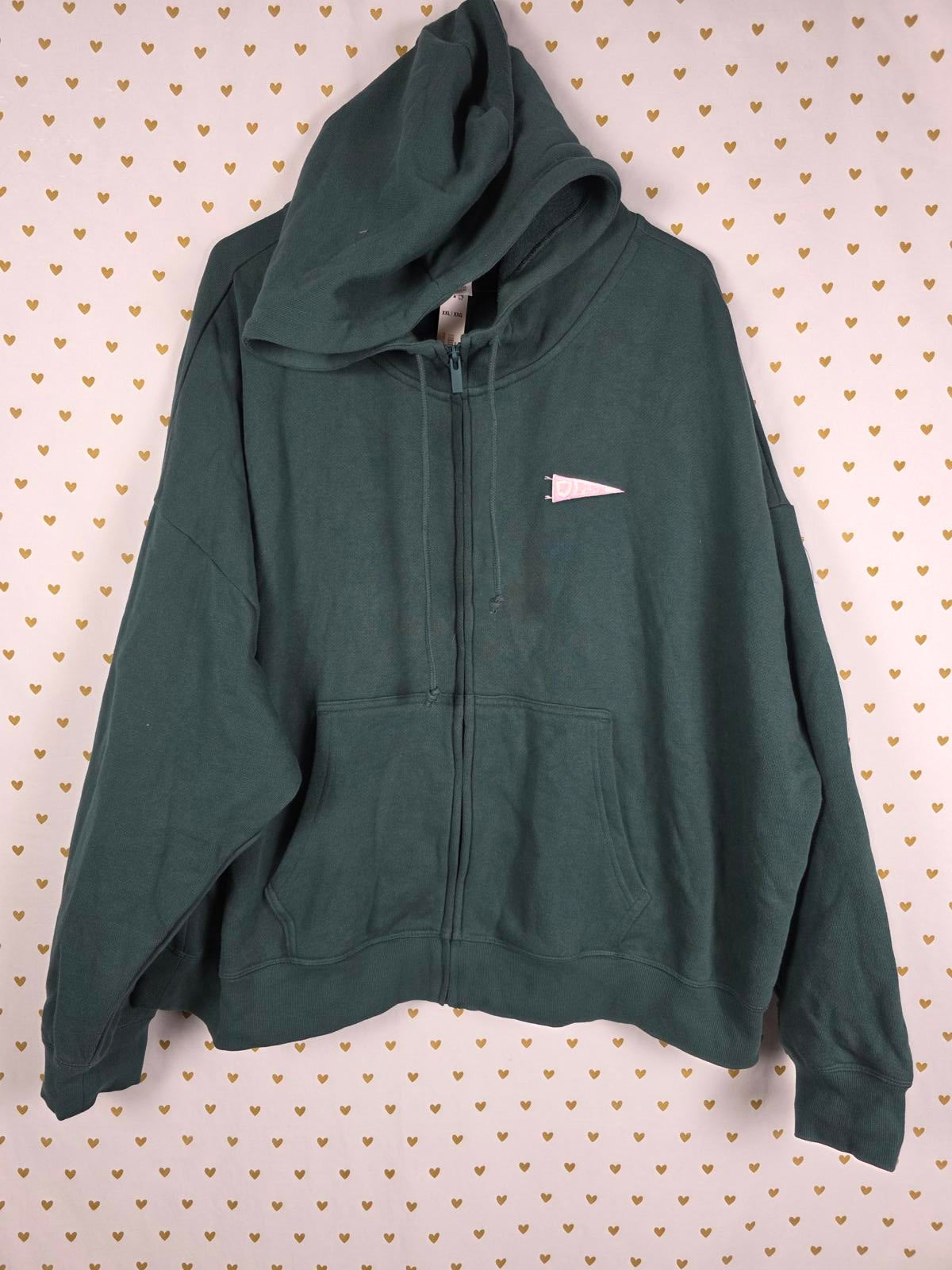 Victorias Secret Pink Full Zip GREEN 2XL XXL Full Zip Hoodie Jacket Sweater