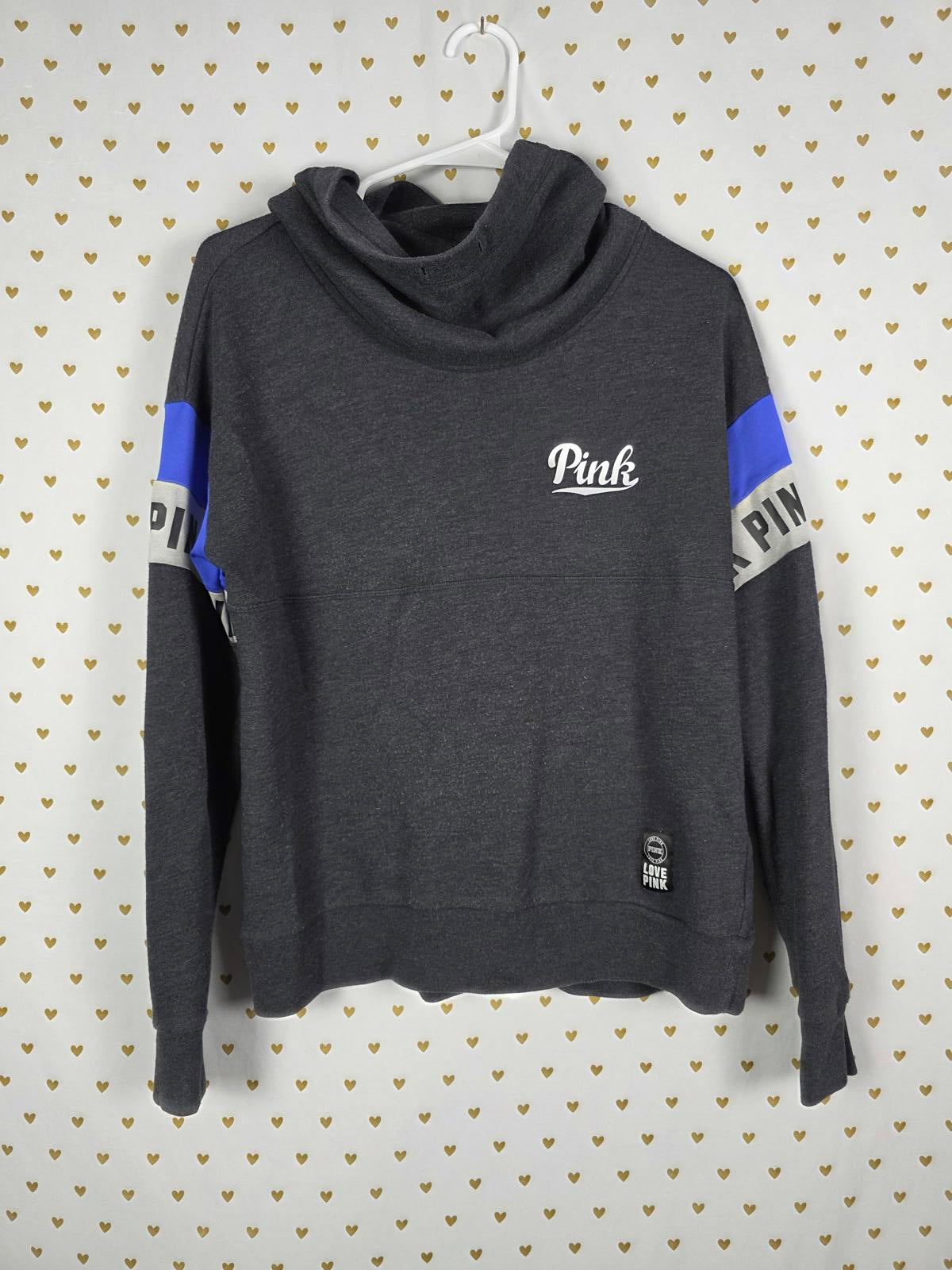 Victorias Secret Pink Slouchy Pullover Sweater Shirt Black Logo Sleeve SMALL