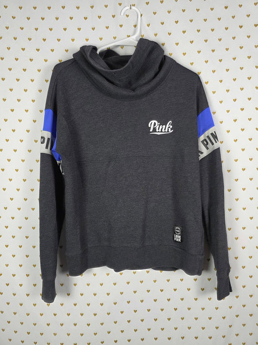 Victorias Secret Pink Slouchy Pullover Sweater Shirt Black Logo Sleeve SMALL