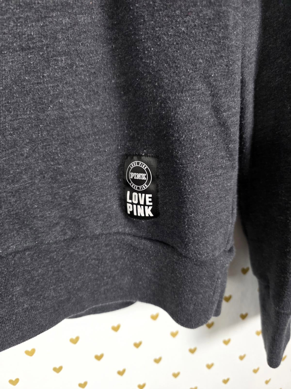 Victorias Secret Pink Slouchy Pullover Sweater Shirt Black Logo Sleeve SMALL