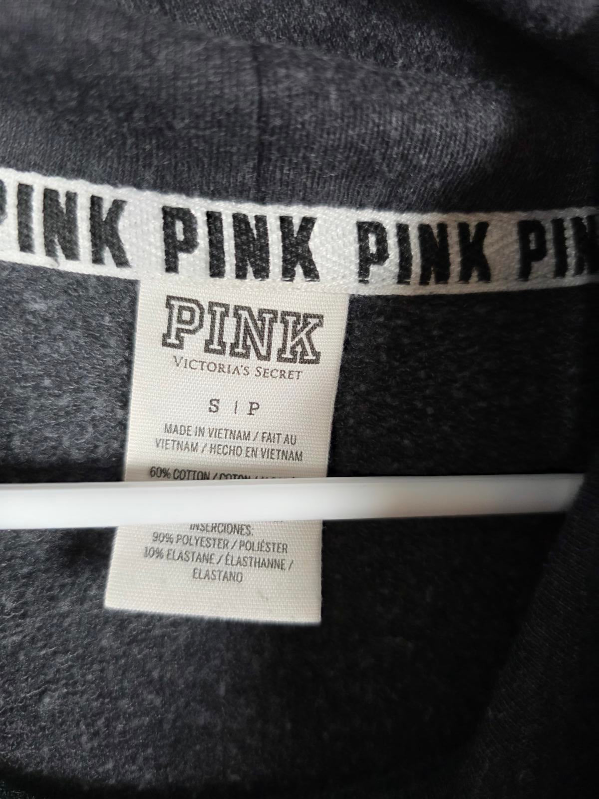 Victorias Secret Pink Slouchy Pullover Sweater Shirt Black Logo Sleeve SMALL