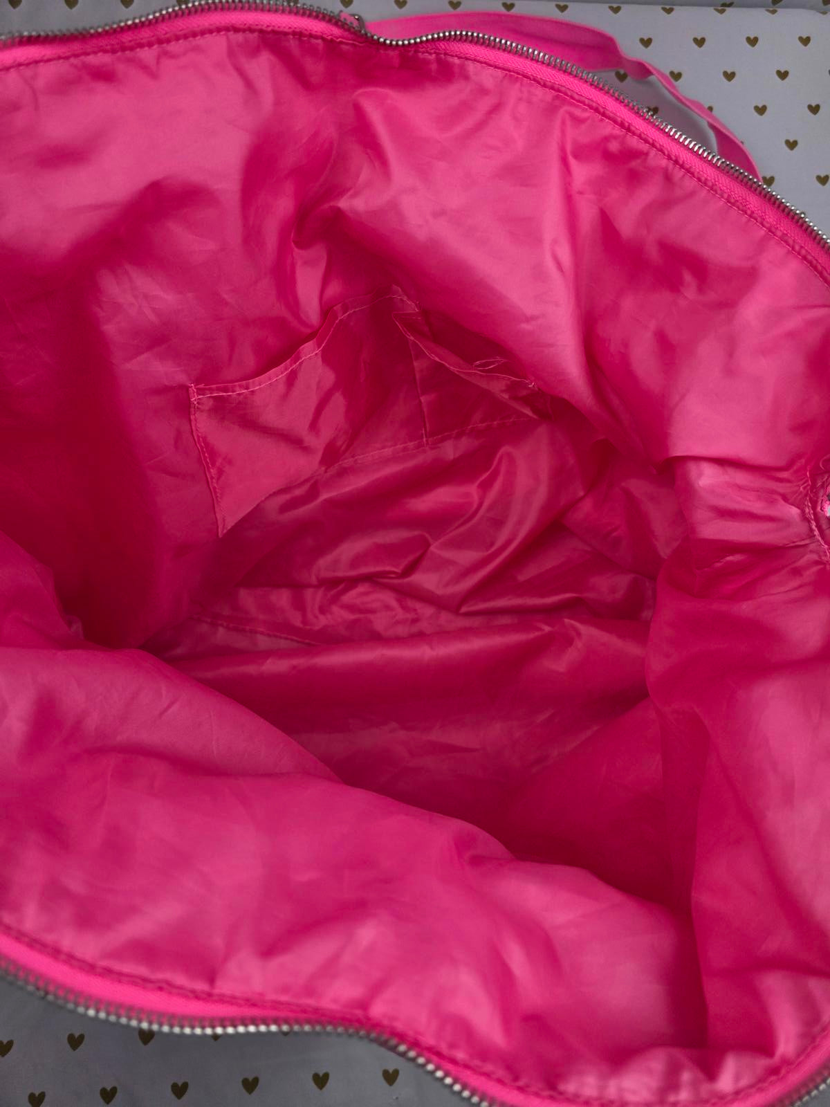 Victoria's Secret NEON PINK Tote Canvas Logo Duffel Bag Purse Long Strap
