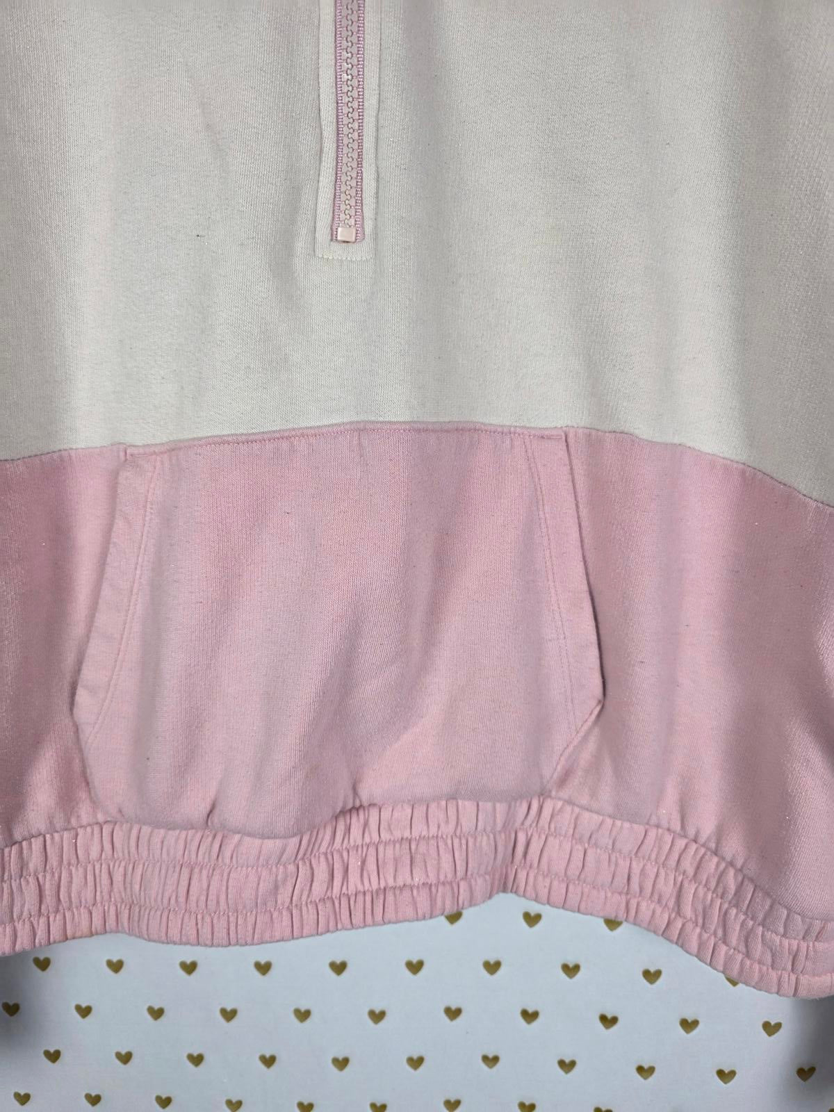 Victorias Secret Pink HOODED Logo Quarter Zip Sweater Hoodie LARGE Colorblock