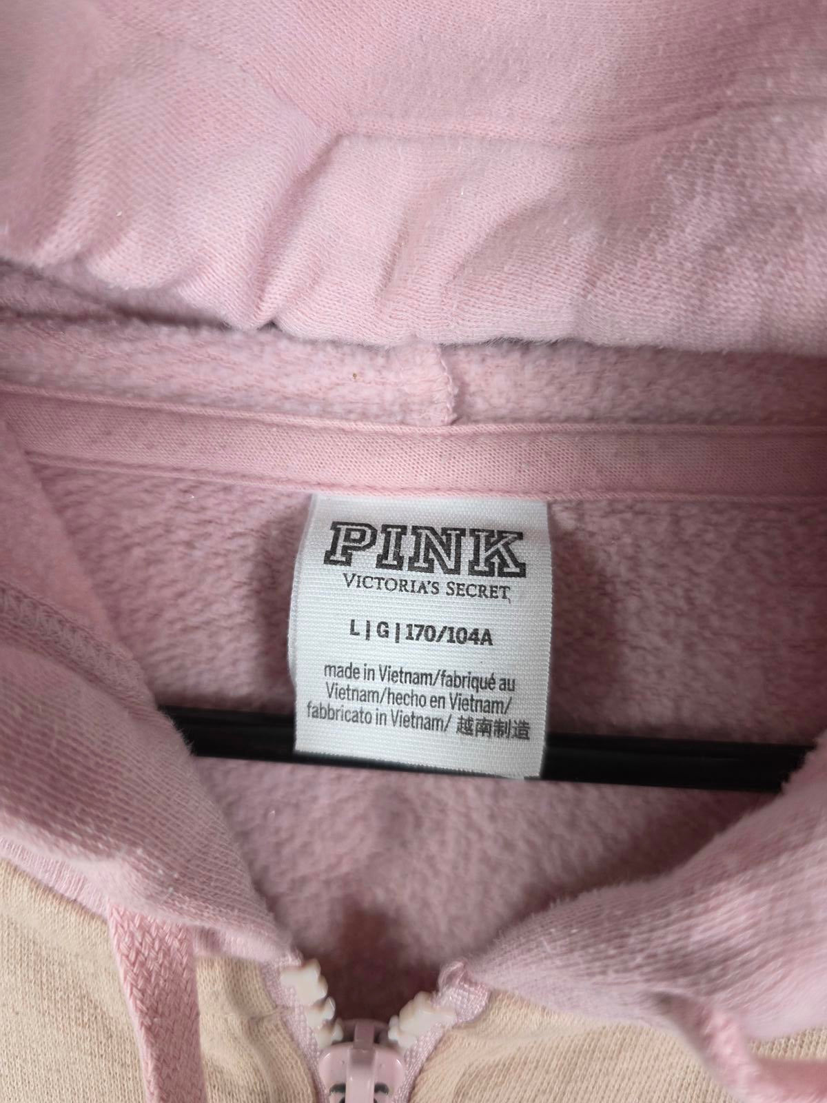 Victorias Secret Pink HOODED Logo Quarter Zip Sweater Hoodie LARGE Colorblock