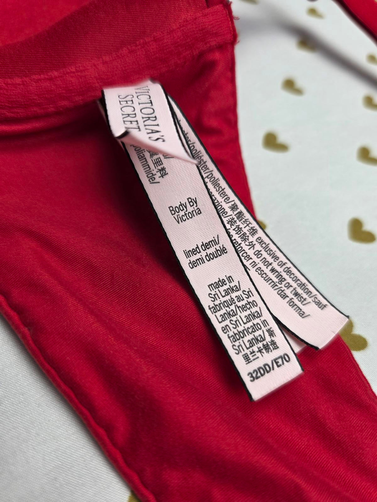 Victoria's Secret Red Racerback Front Close Body By Victoria Bra 32DD Demi