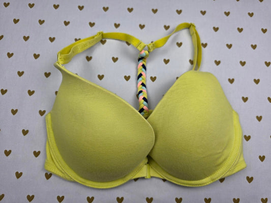 Victorias Secret Yellow Cotton Racerback Front Close Plunge Bra 34D