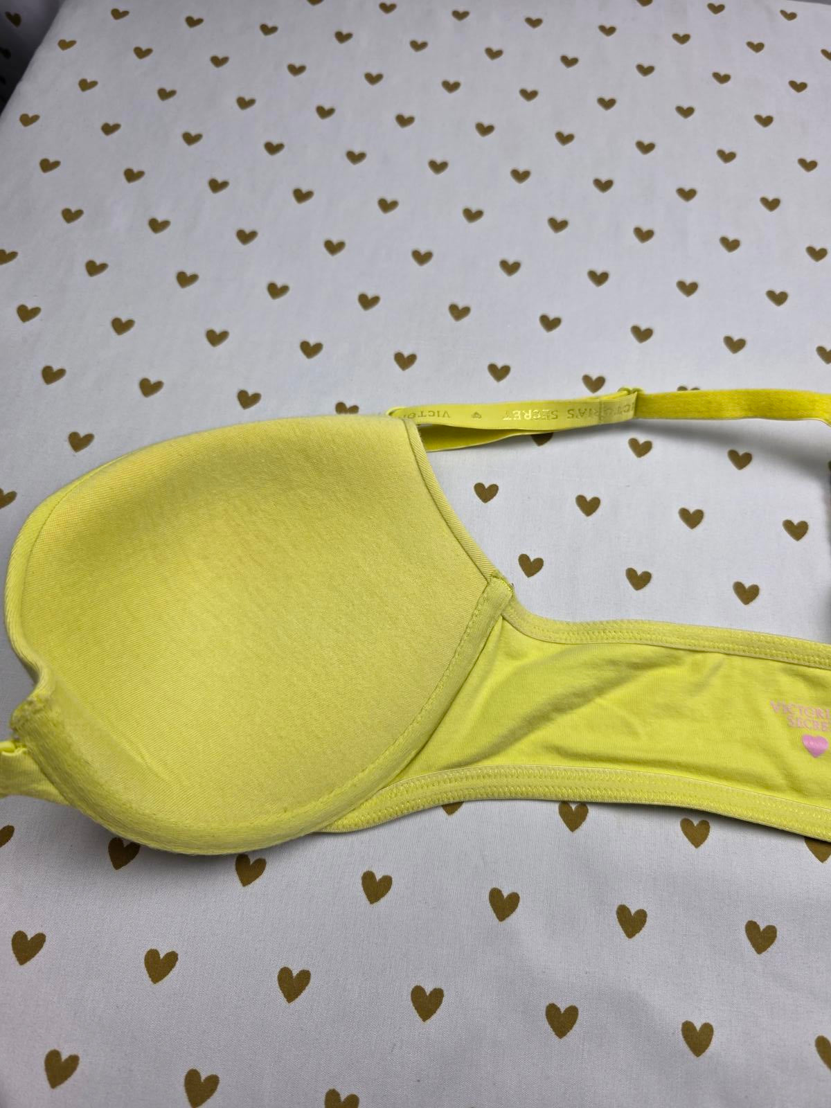 Victorias Secret Yellow Cotton Racerback Front Close Plunge Bra 34D