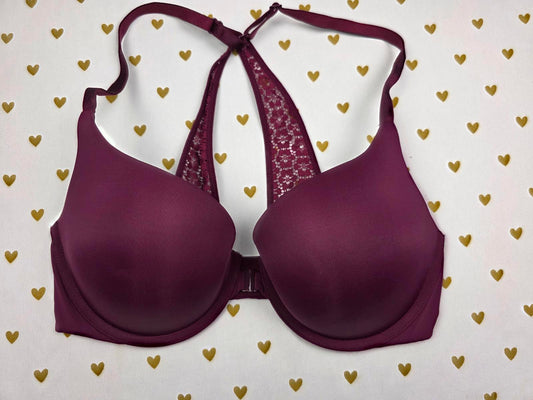 Victorias Secret Maroon Strappy Lace Front Close Perfect shape Bra 32D