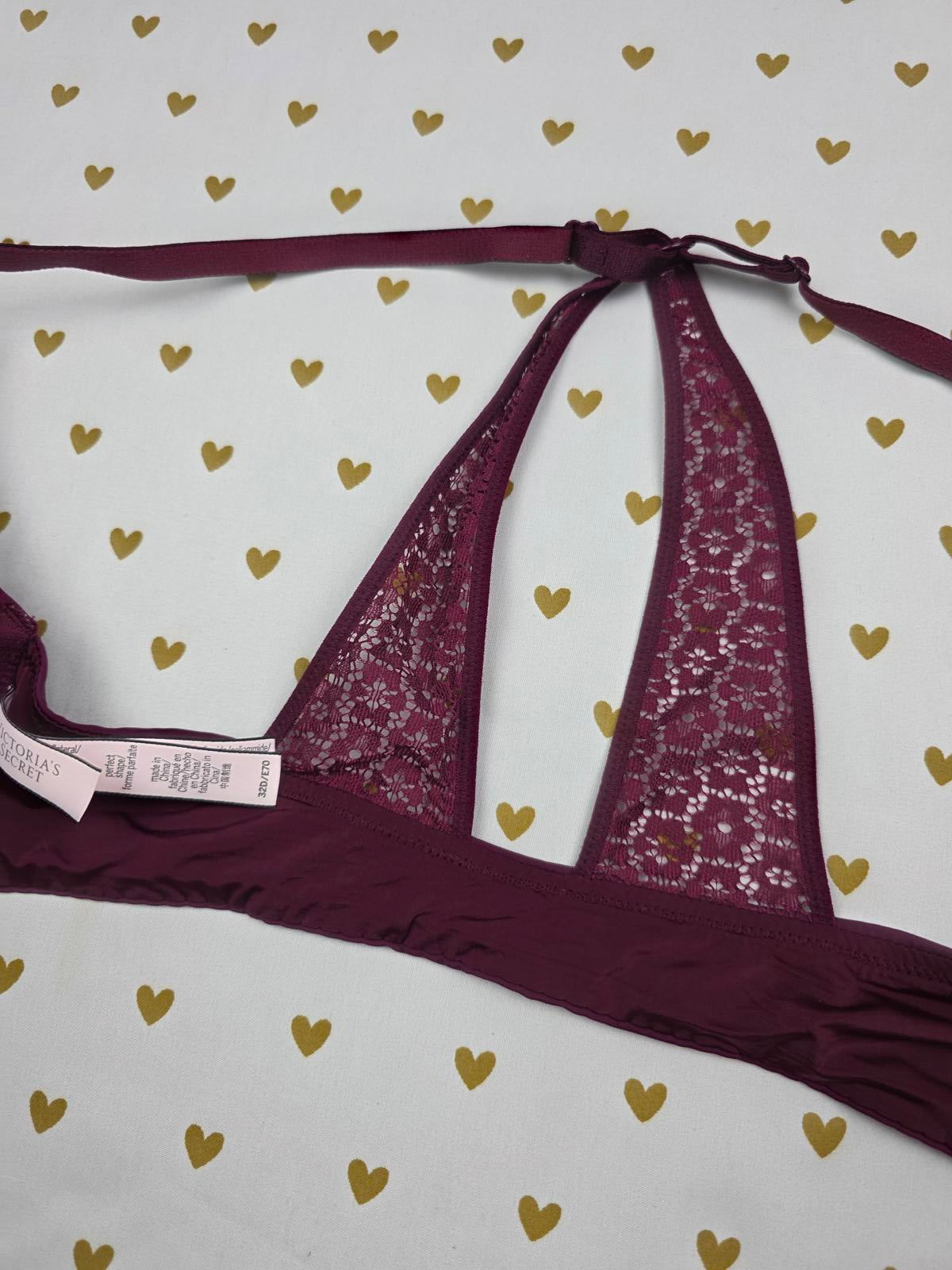 Victorias Secret Maroon Strappy Lace Front Close Perfect shape Bra 32D