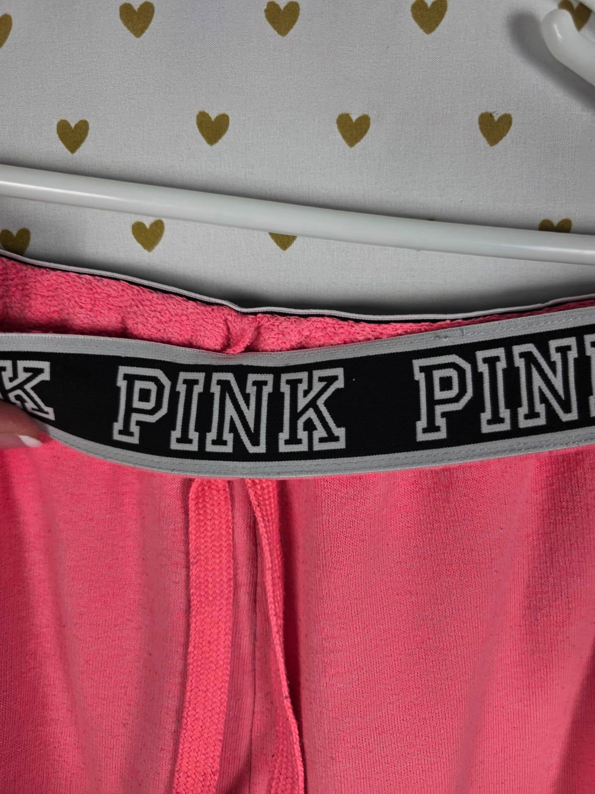Victorias Secret PINK Logo Tapered Joggers Sweatpants Neon Pants Sweats Foldover