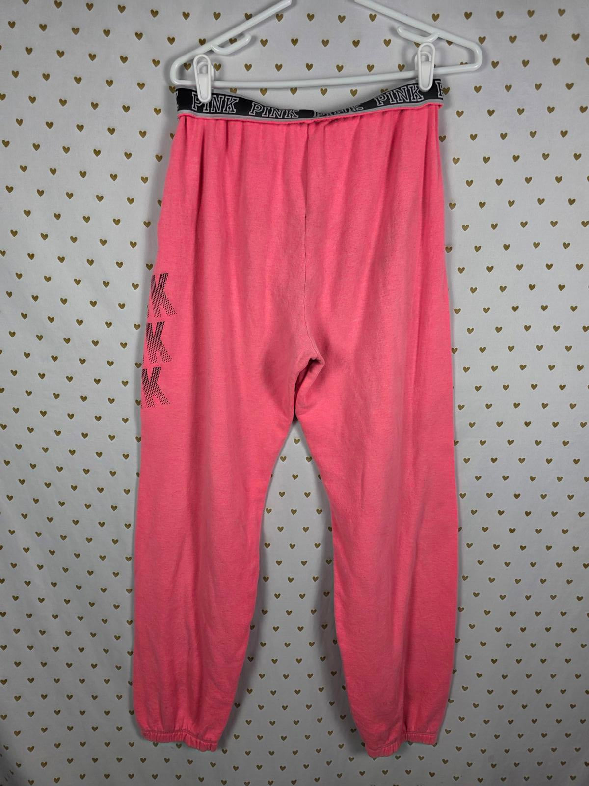 Victorias Secret PINK Logo Tapered Joggers Sweatpants Neon Pants Sweats Foldover