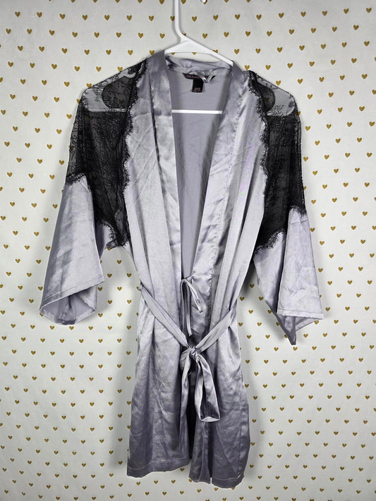 Victorias Secret LIMITED EDITION Satin Silky Robe BLING WINGS Studded Grey S M