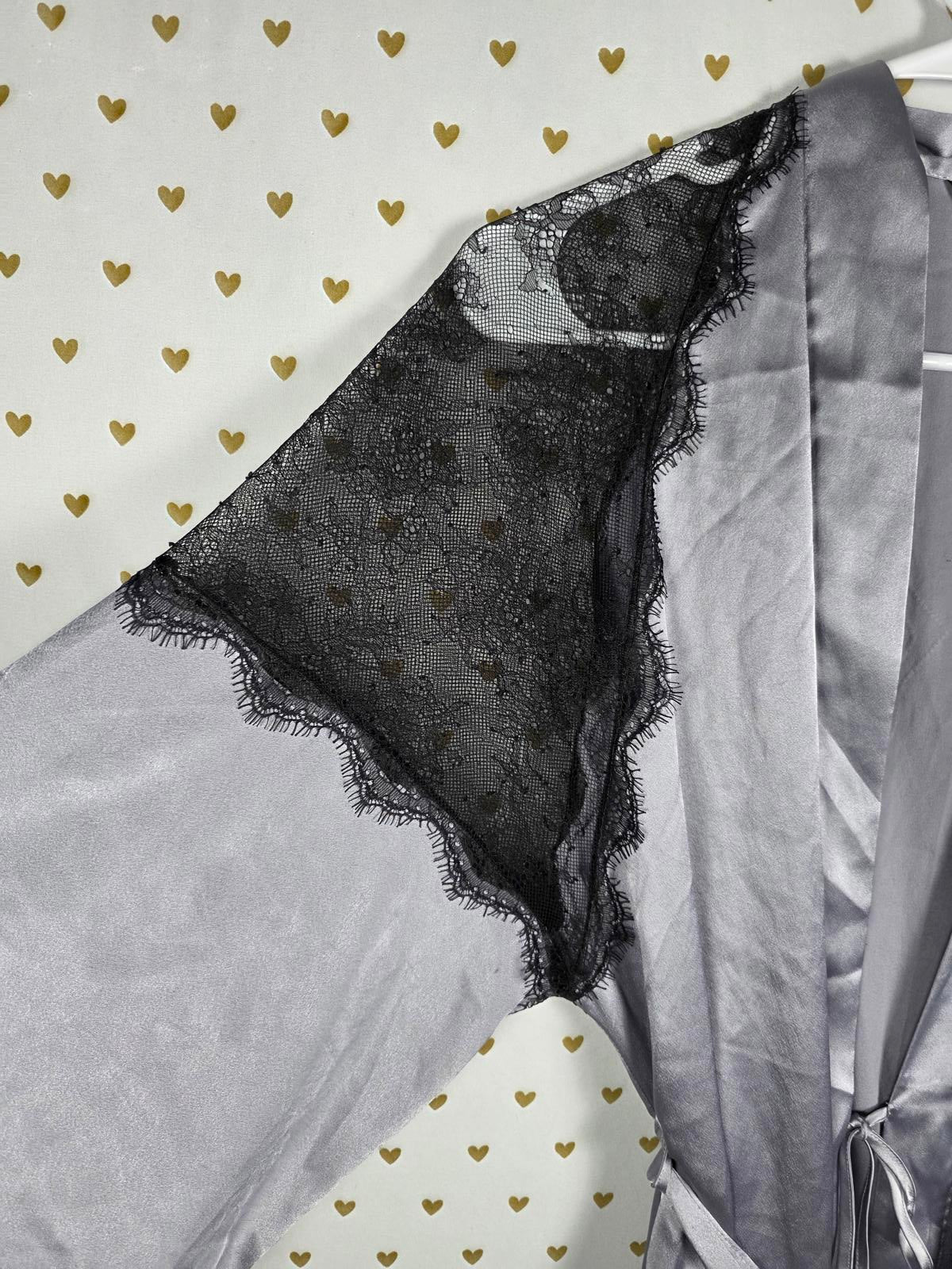 Victorias Secret LIMITED EDITION Satin Silky Robe BLING WINGS Studded Grey S M