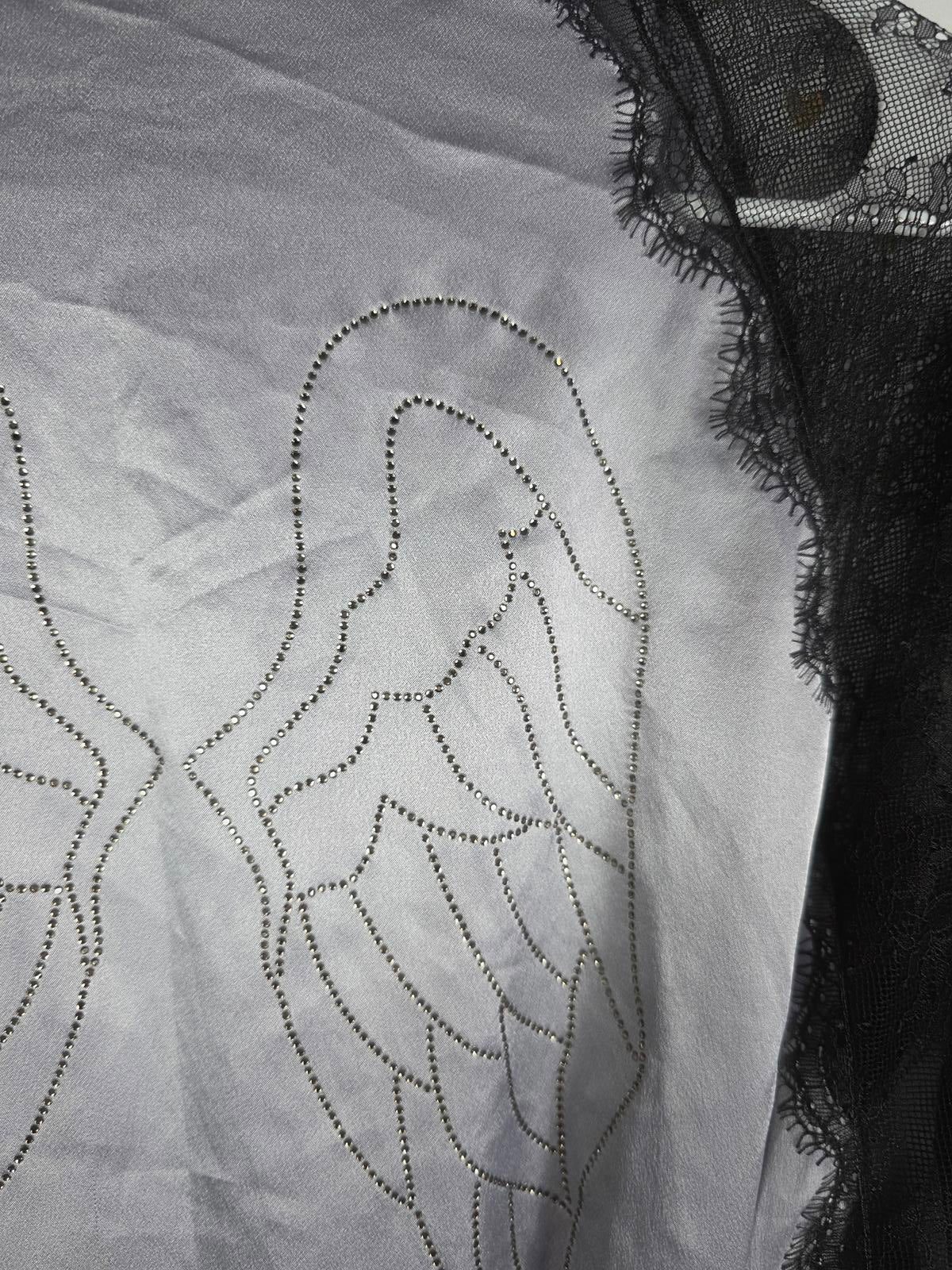 Victorias Secret LIMITED EDITION Satin Silky Robe BLING WINGS Studded Grey S M