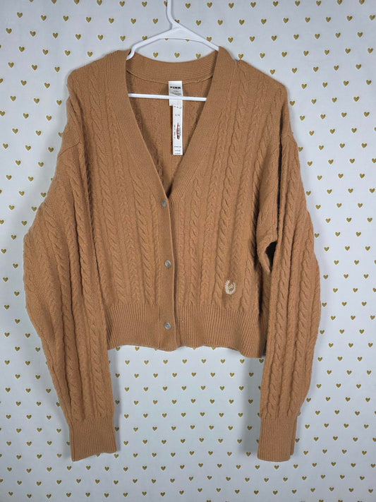 Victorias Secret Pink NEW NWT Collegiate Cable Knit Cardigan Sweater LARGE