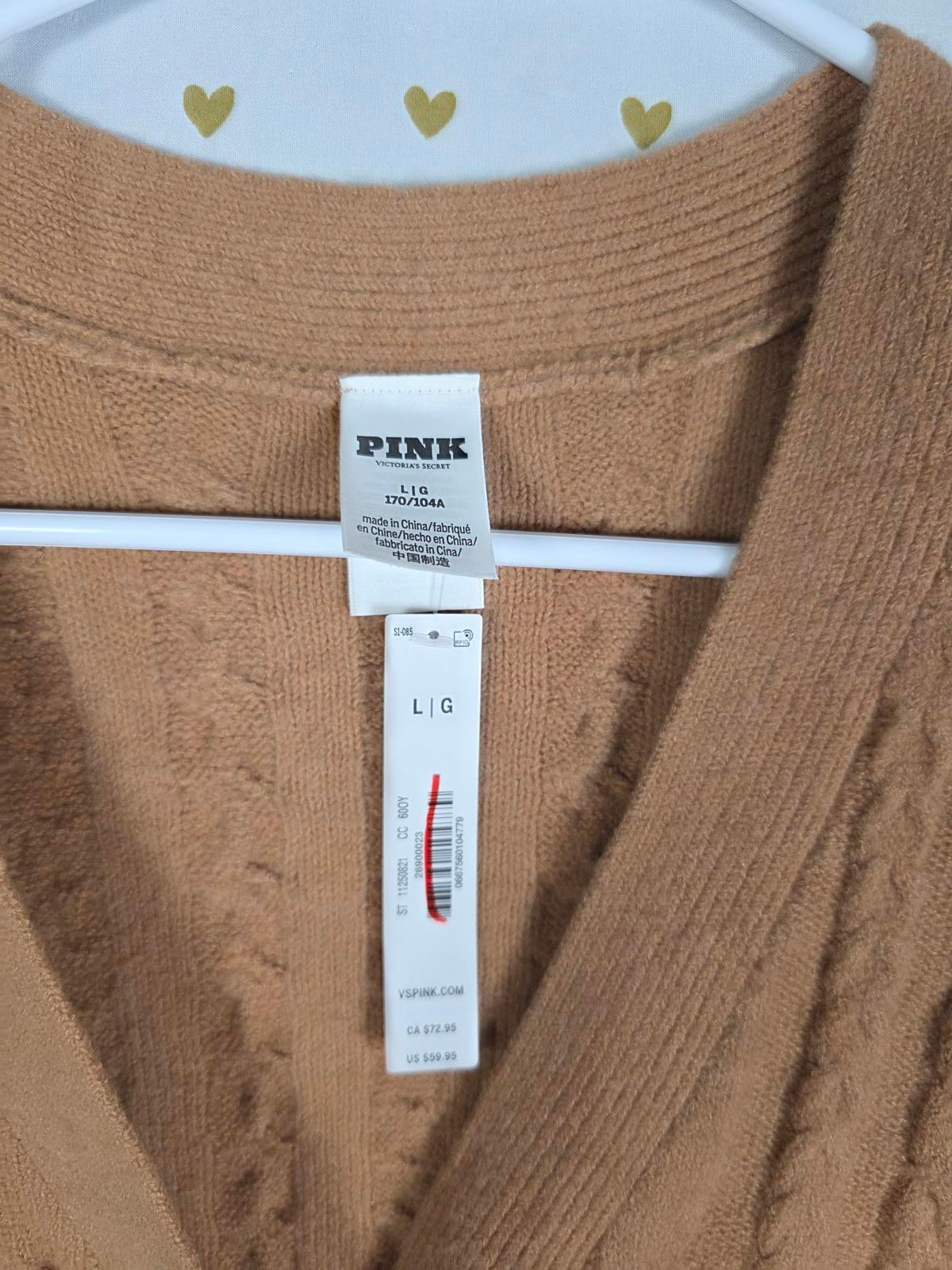 Victorias Secret Pink NEW NWT Collegiate Cable Knit Cardigan Sweater LARGE