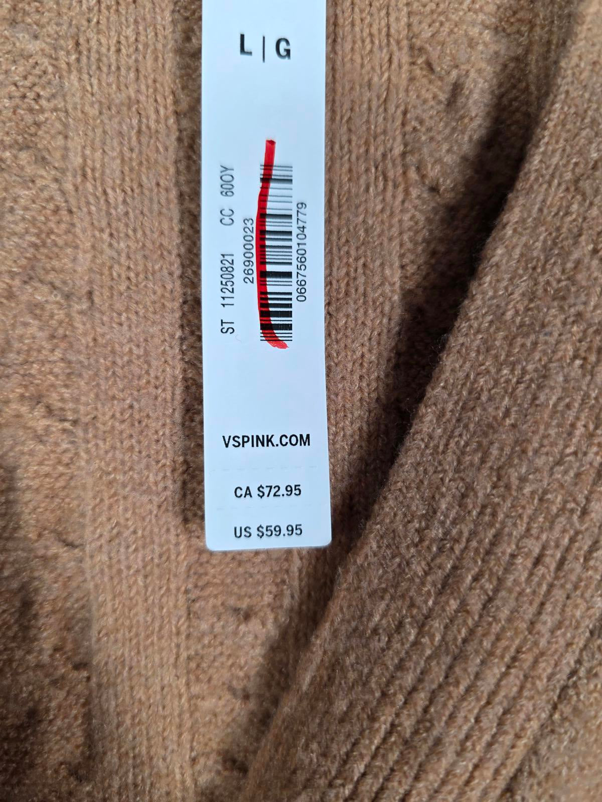 Victorias Secret Pink NEW NWT Collegiate Cable Knit Cardigan Sweater LARGE