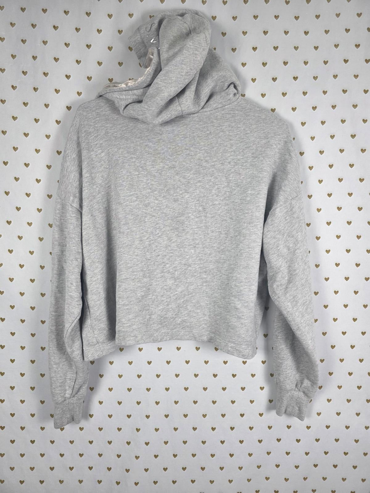 Victorias Secret Grey Satin Lined Hoodie Sweater V neck Cropped SMALL