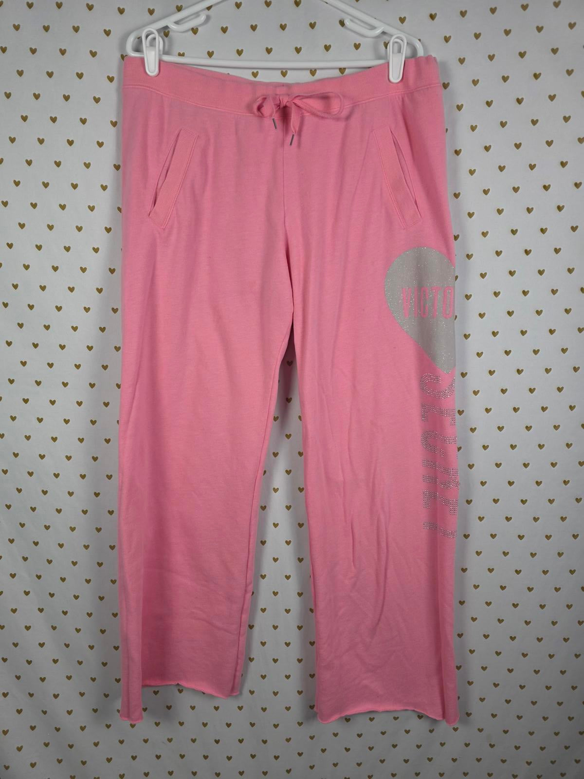 Victorias Secret RARE Heart HTF Bling Glitter Sweatpants straight Leg Pants L