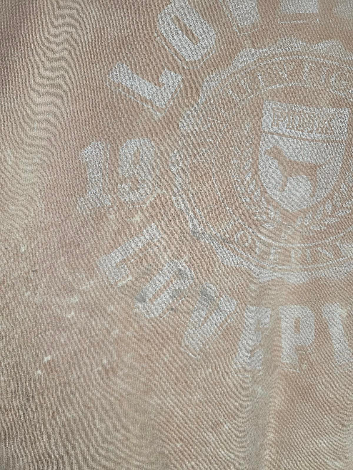 Victorias Secret Pink Vintage Style Cown Neck Brown Logo Sweater Shirt MEDIUM