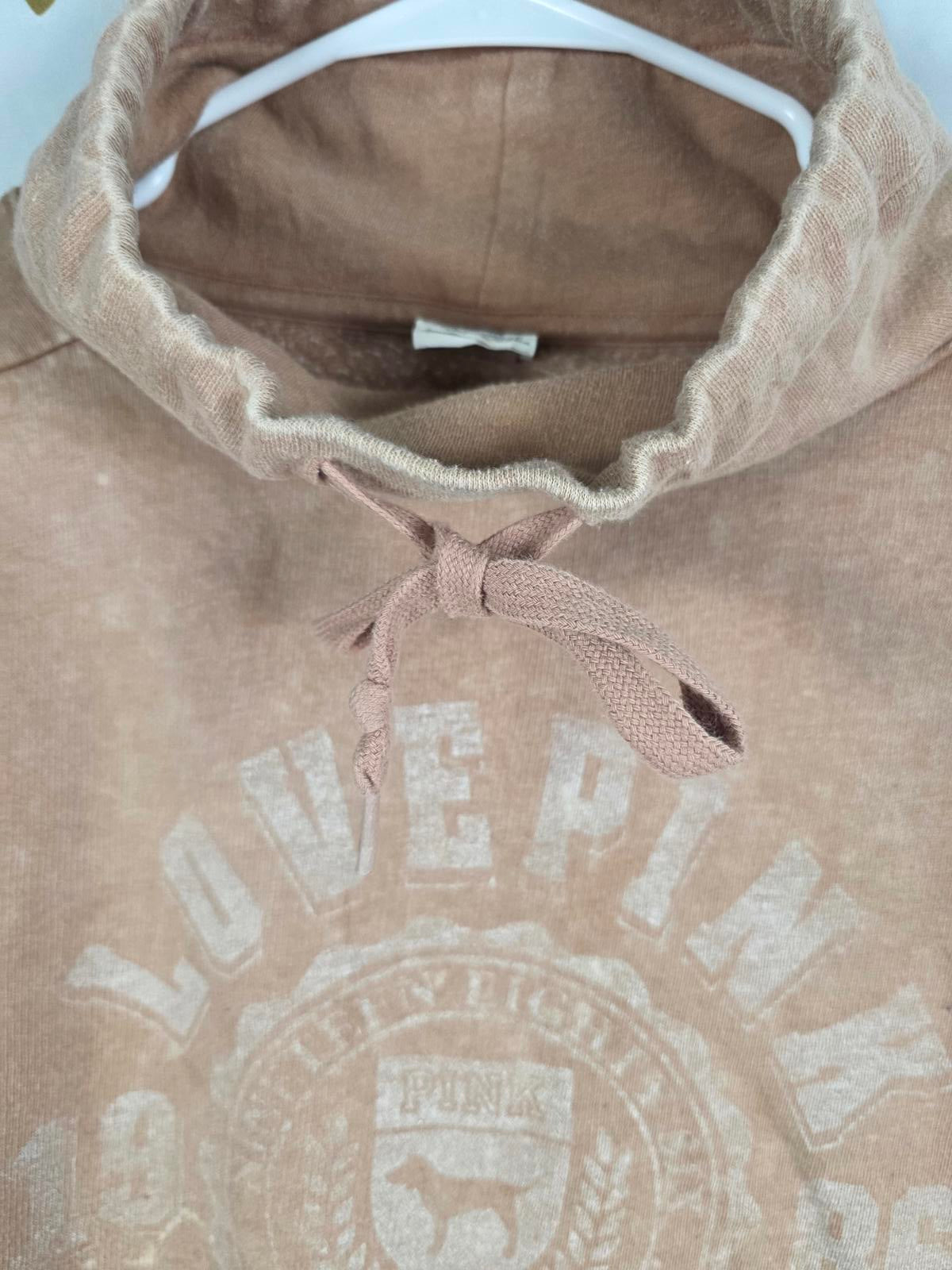 Victorias Secret Pink Vintage Style Cown Neck Brown Logo Sweater Shirt MEDIUM