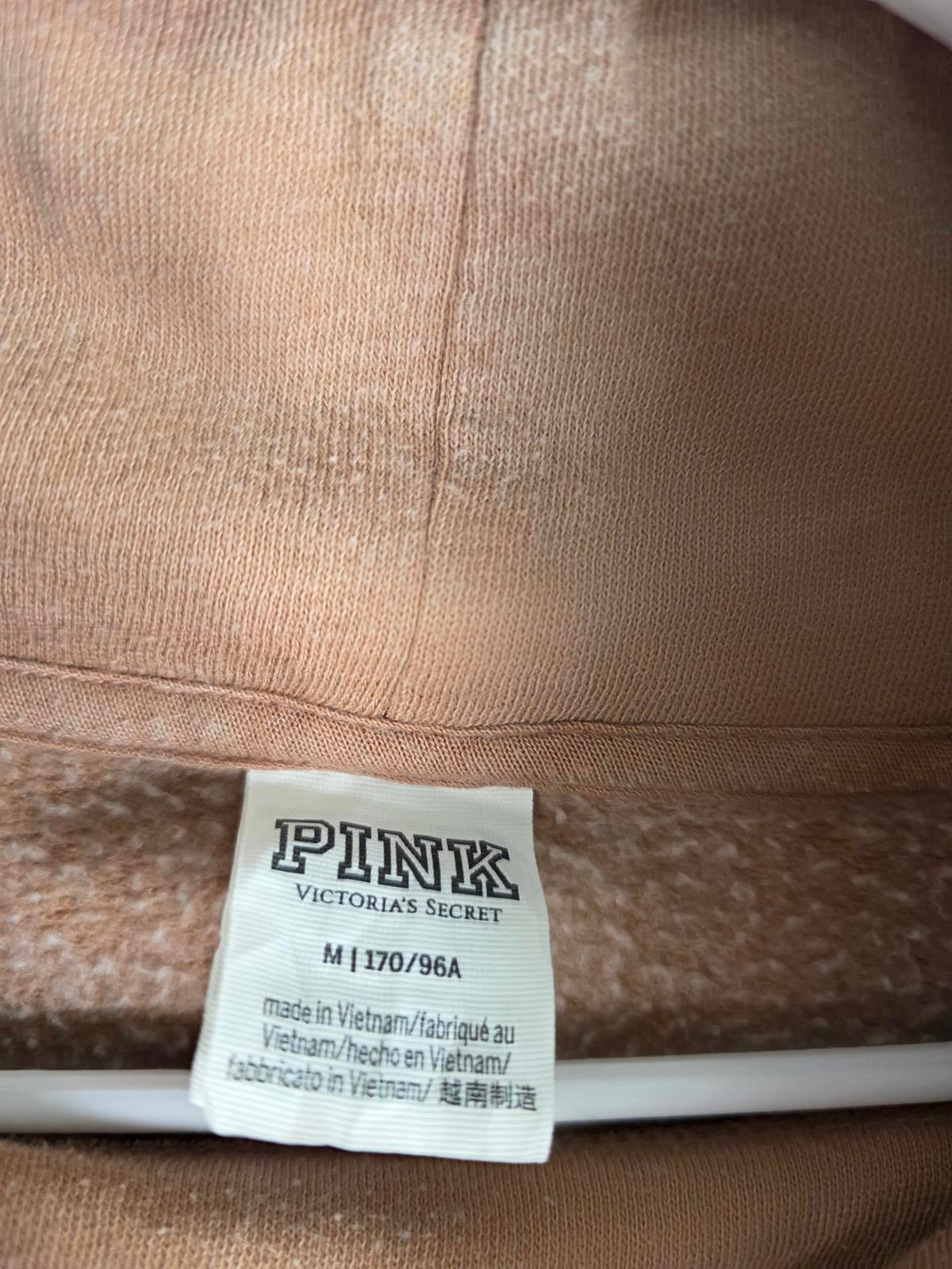 Victorias Secret Pink Vintage Style Cown Neck Brown Logo Sweater Shirt MEDIUM