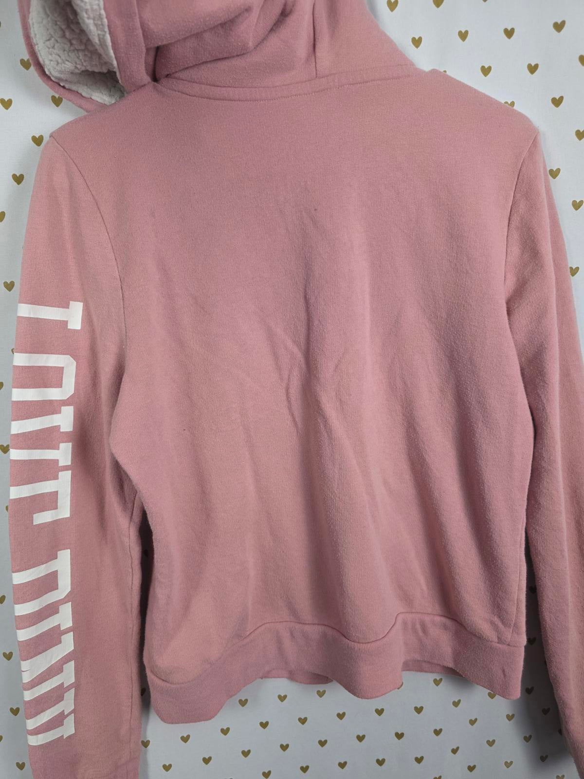 Victorias Secret Pink Sherpa Lined Hood Dog Logo LOVE Full zip sweater Jacket M
