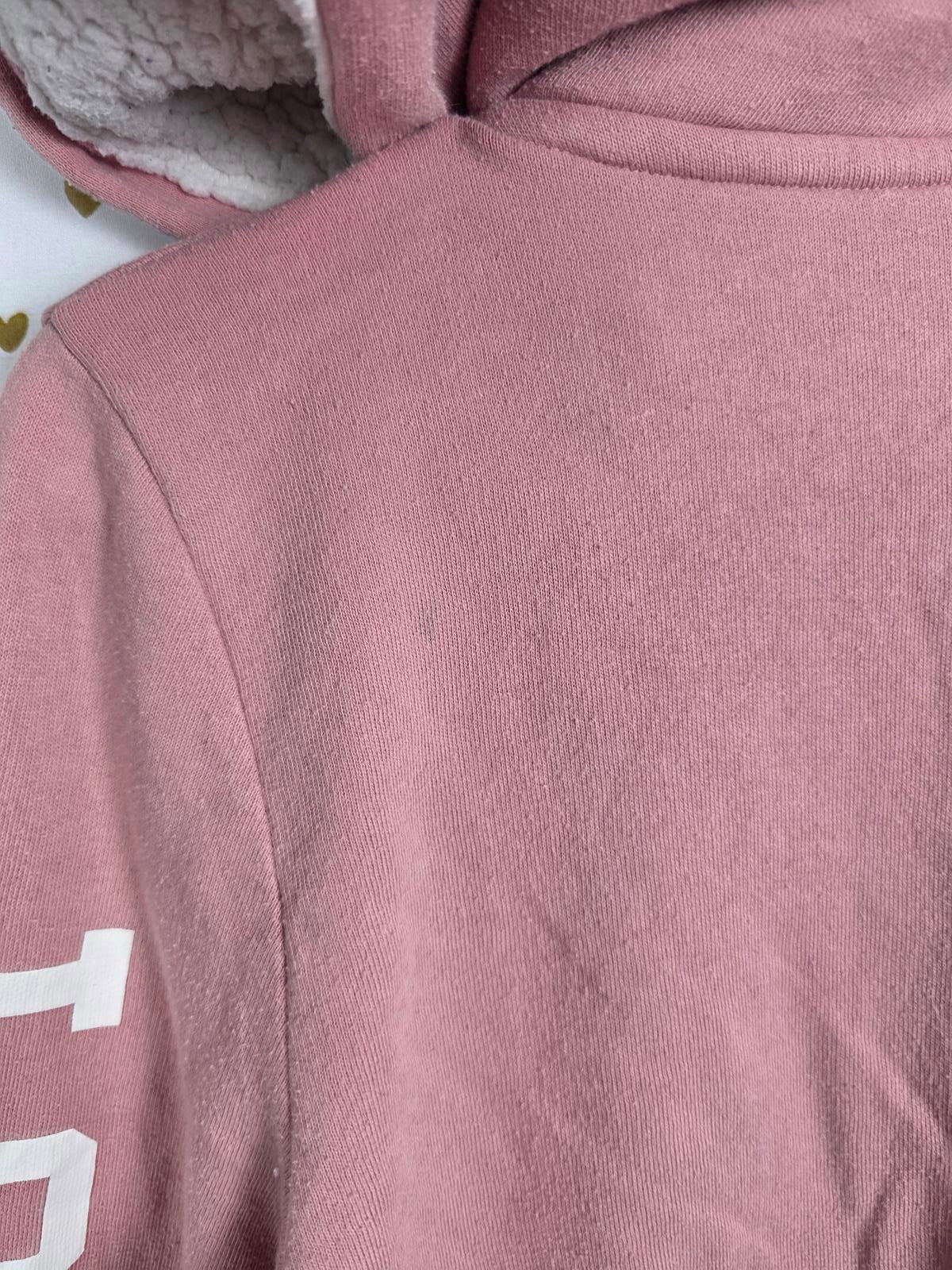 Victorias Secret Pink Sherpa Lined Hood Dog Logo LOVE Full zip sweater Jacket M