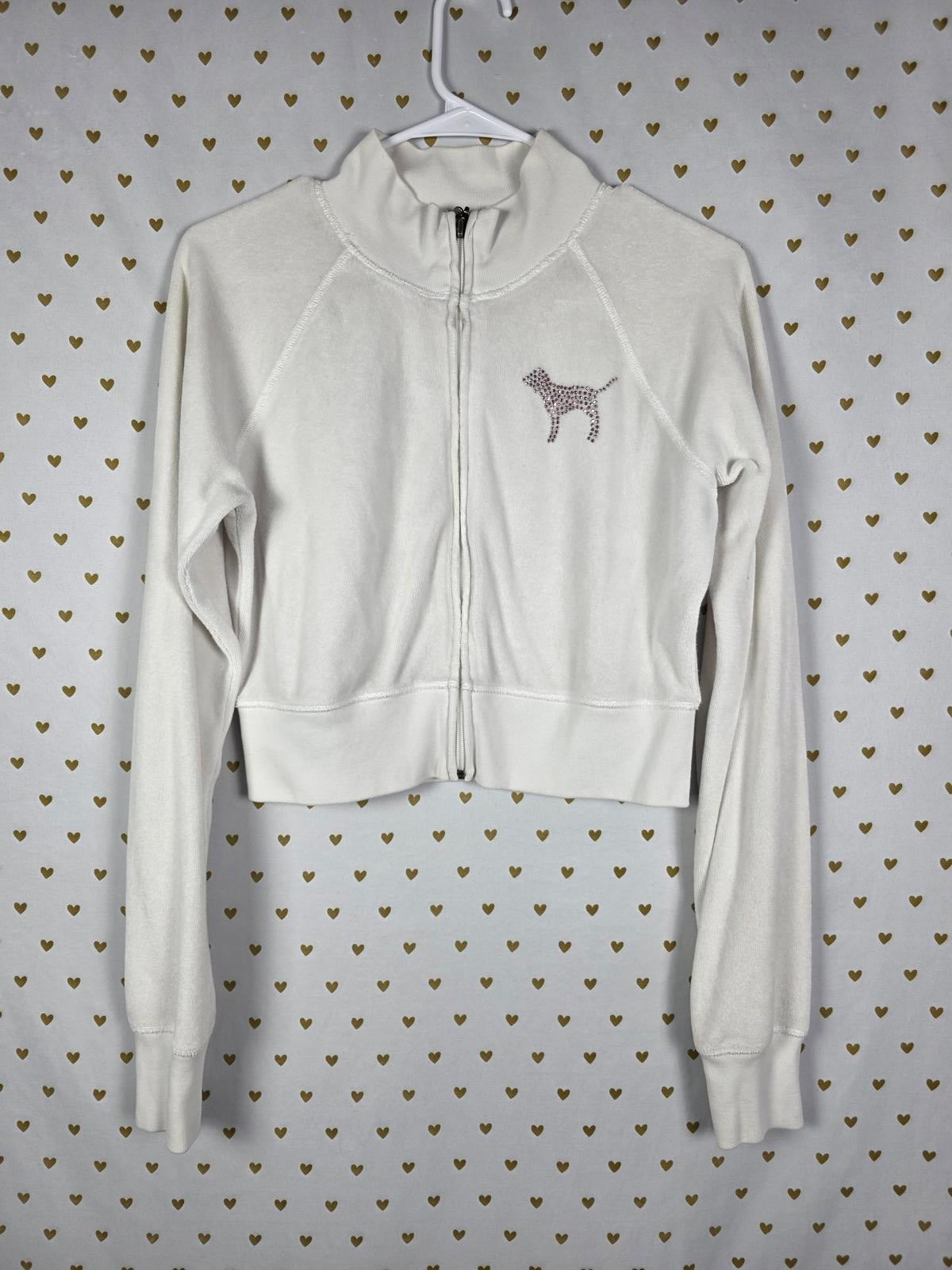 Victorias Secret Pink RARE Vintage Large VELOUR BLING STUDDED Crop Sweater