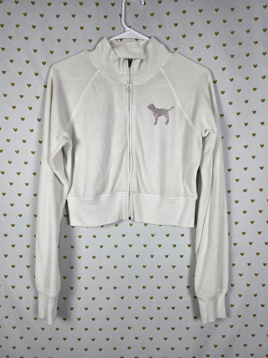 Victorias Secret Pink RARE Vintage Large VELOUR BLING STUDDED Crop Sweater