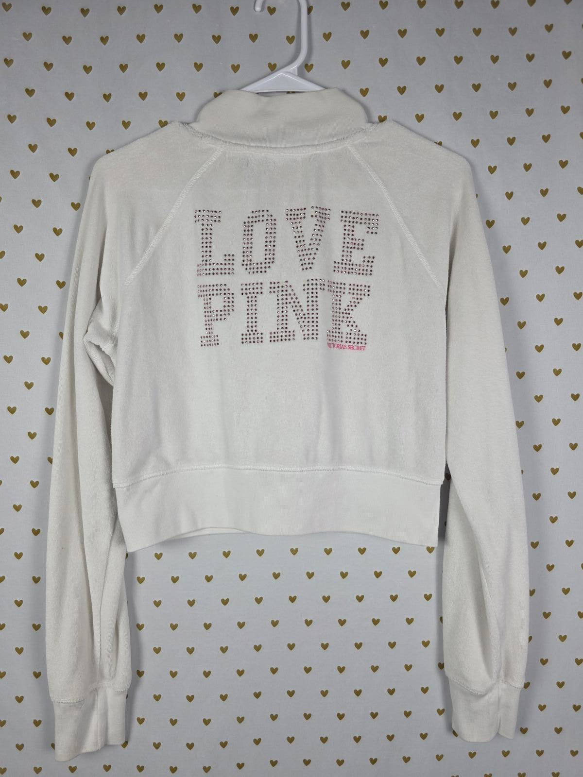 Victorias Secret Pink RARE Vintage Large VELOUR BLING STUDDED Crop Sweater