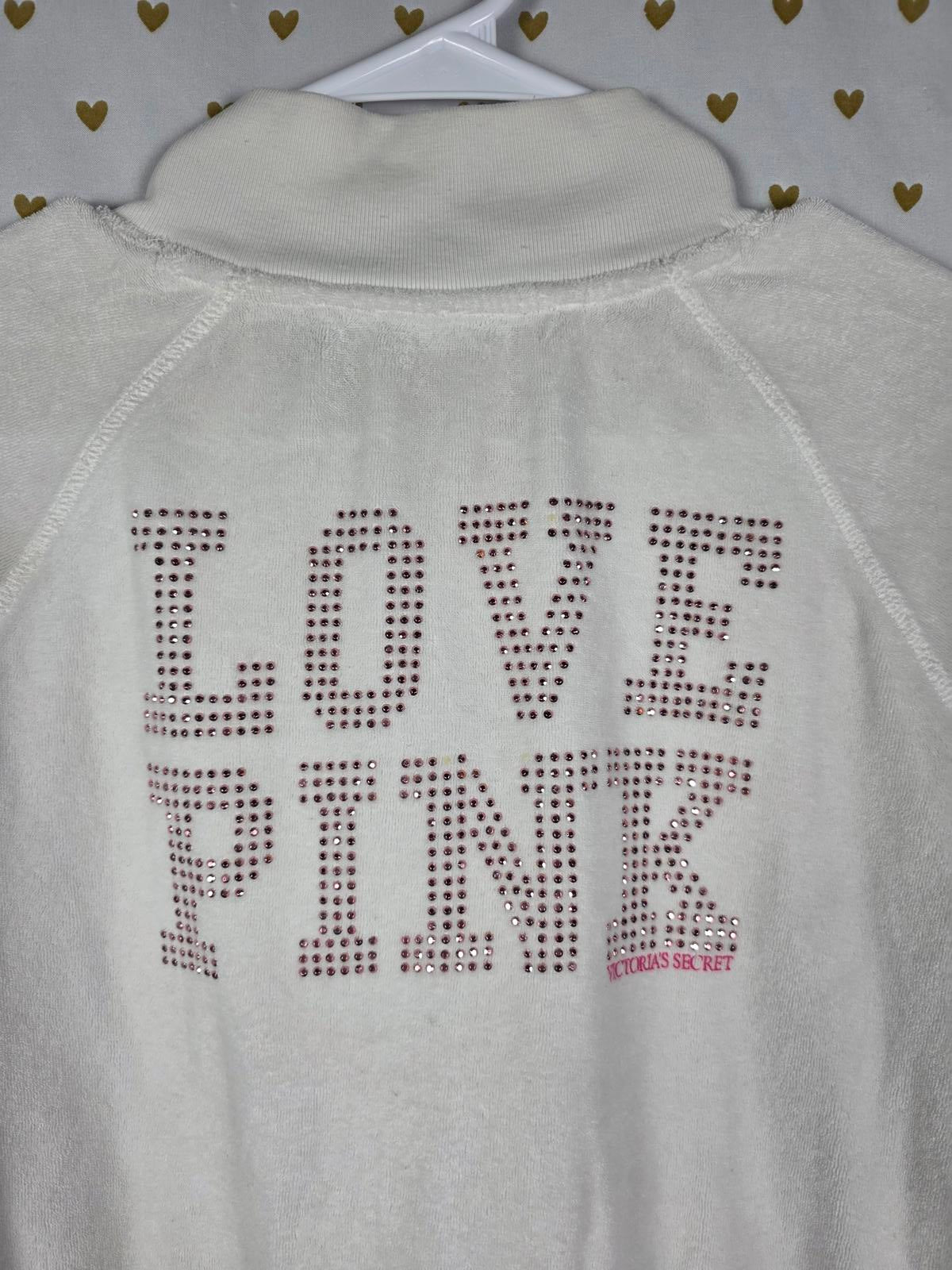 Victorias Secret Pink RARE Vintage Large VELOUR BLING STUDDED Crop Sweater