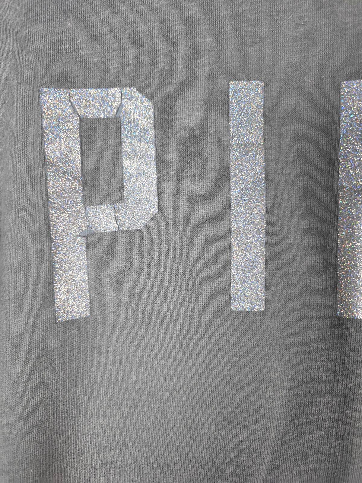 Victorias Secret Pink SHERPA HOOD GLITTER LOGO Pullover Sweater Shirt XS Grey