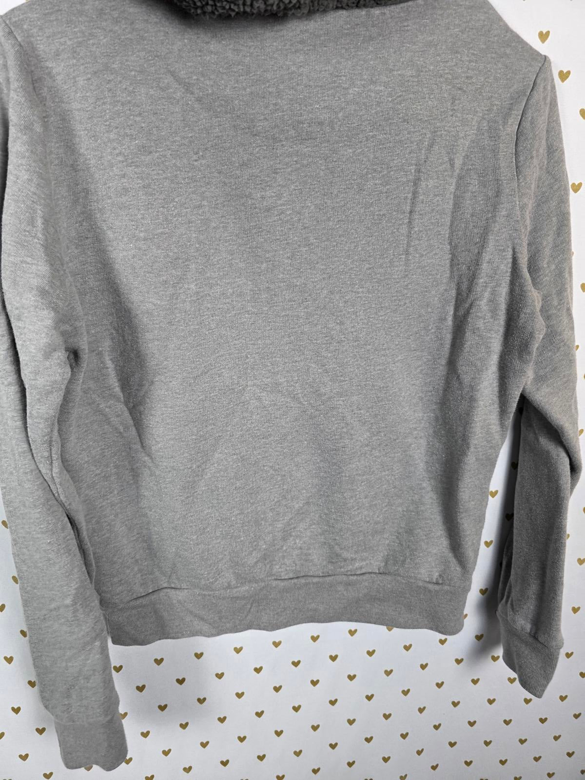 Victorias Secret Pink SHERPA HOOD GLITTER LOGO Pullover Sweater Shirt XS Grey