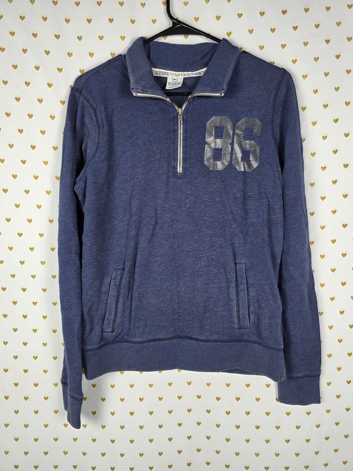 Victorias Secret Pink Vintage Quarter Zip Y2k Sweater Shirt Blue MEDIUM