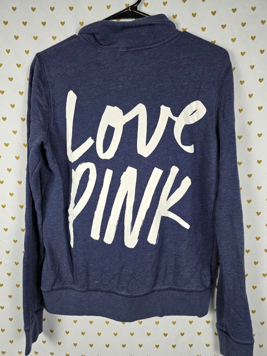 Victorias Secret Pink Vintage Quarter Zip Y2k Sweater Shirt Blue MEDIUM