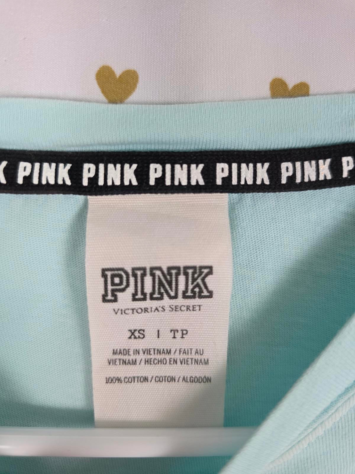 Victorias Secret PINK Dog Logo Long Sleeve Campus Pocket Tee Shirt BLUE XS