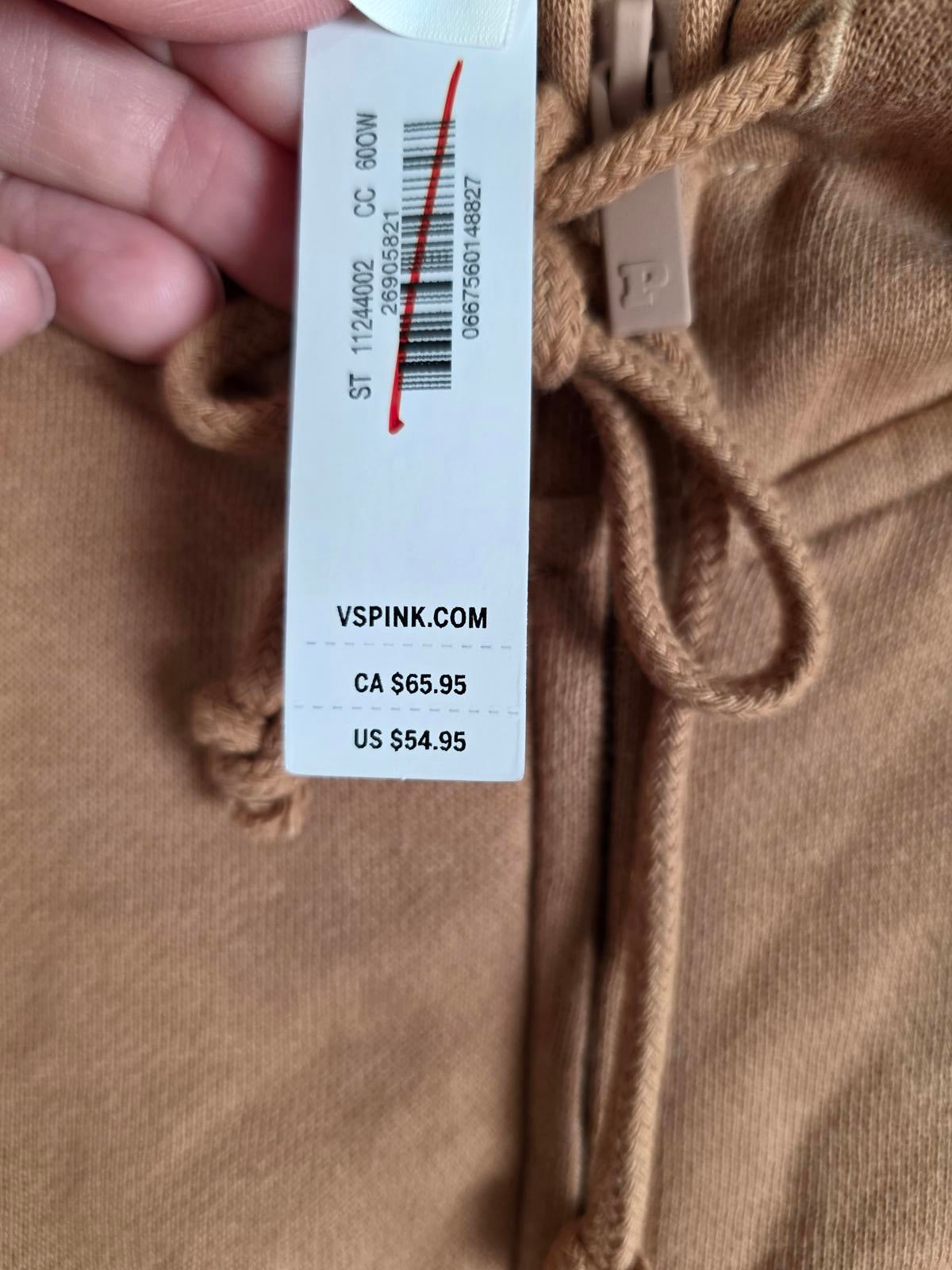 Victorias Secret Pink Brown Dog Logo Full Zip Hoodie Jacket NEW NWT XL