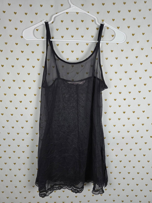 Victorias Secret Black Sheer Sexy Chemise Slip Nightie Vintage Y2k SM Lingerie