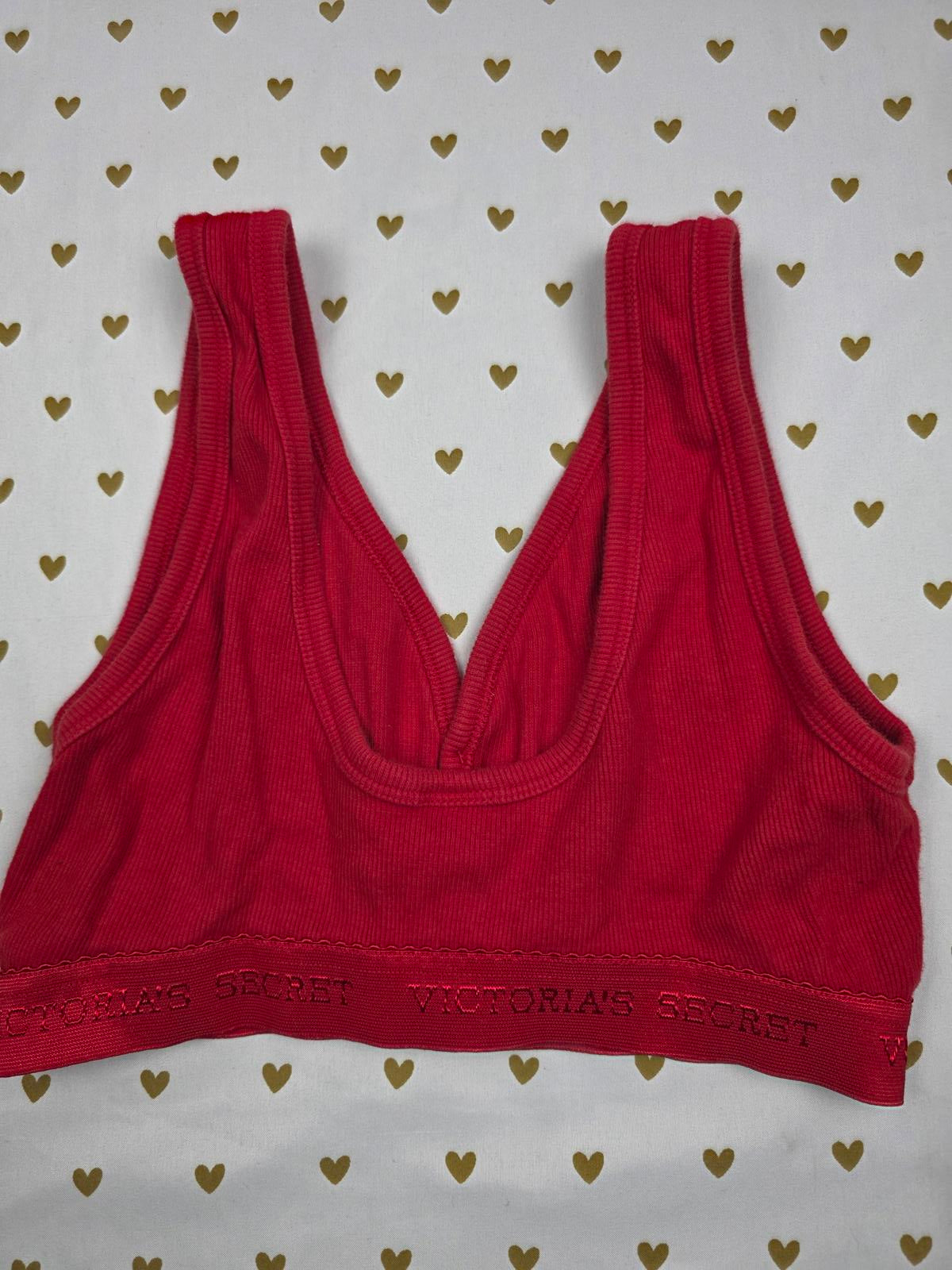 Victorias Secret Bralette Medium Red Button Front Ribbed Logo Band Tank COTTON