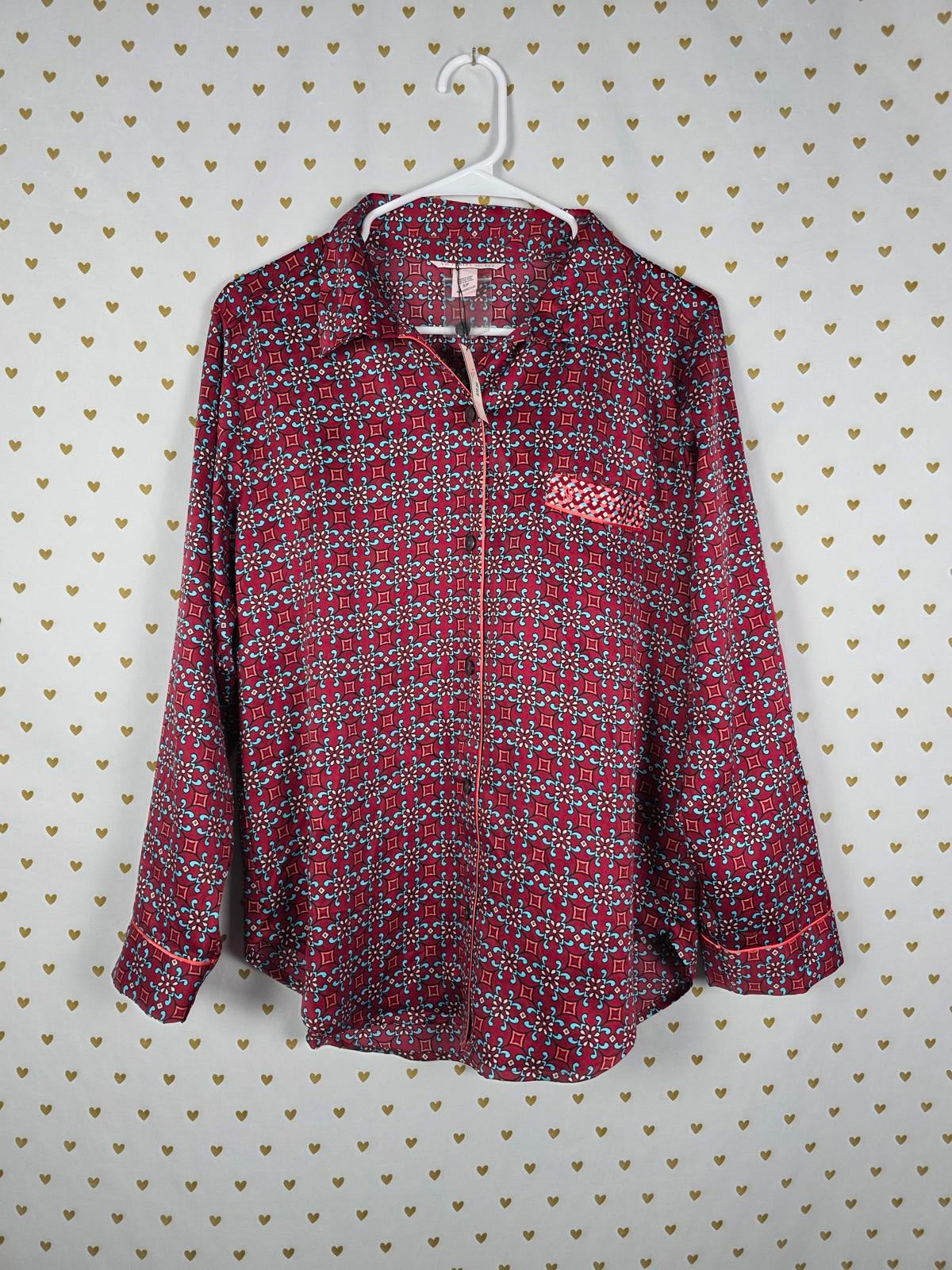 Victorias Secret NEW NWT Satin Long Sleeve Button Front Sleep Shirt PJ Top SMALL